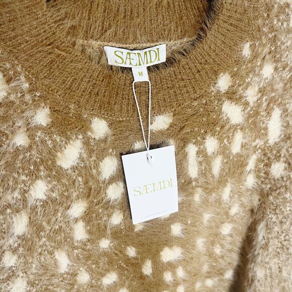 SAEMDI Fluffy Deer Printed Pullover Sweater Size Medium New Brown - Picture 6 of 9
